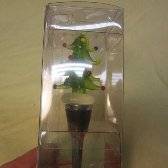 VTG PIER 1 IMPORTS CHRISTMAS TREE GLASS & METAL BOTTLE STOPPER - Picture 4 of 6